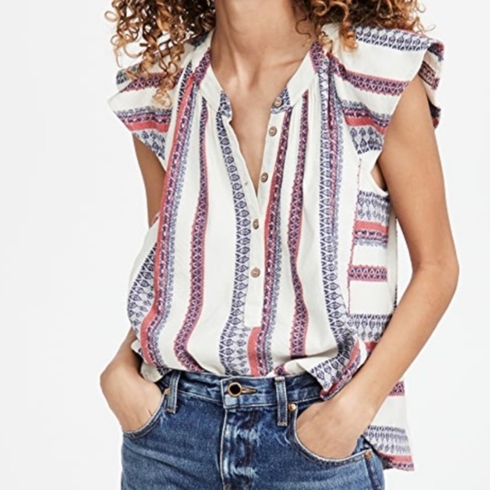 Xirena Emi Striped Ruffle Sleeve Top